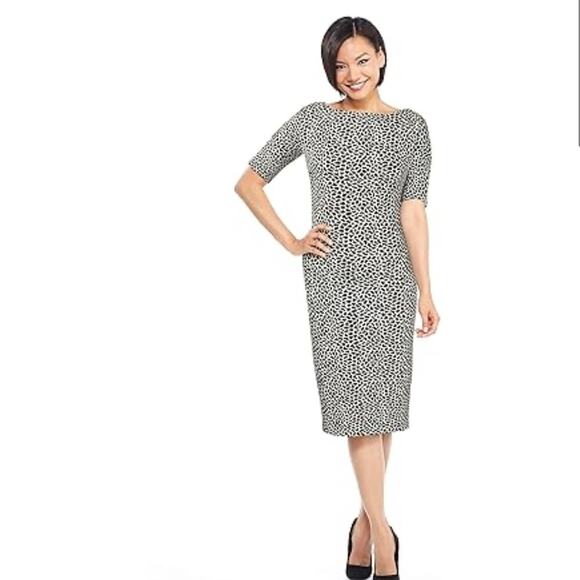Maggy London Dresses & Skirts - Maggy London Black & White Spotted Midi Sheath Dress Size 8